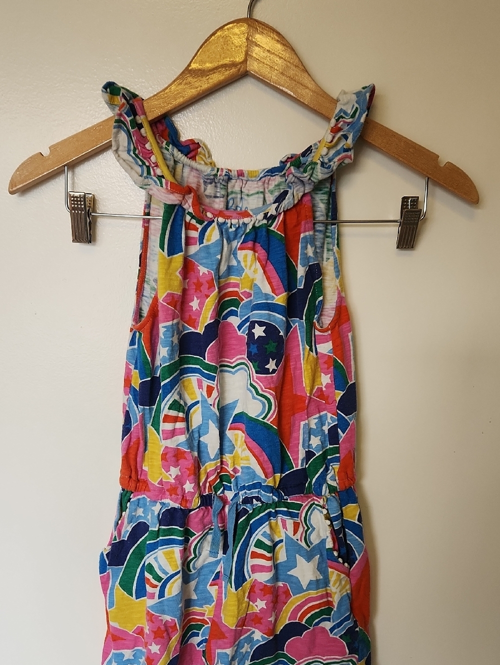 Boden Multicolor Rainbow Star Girls Romper With Tie Waist 7-8 - Picture 2 of 7